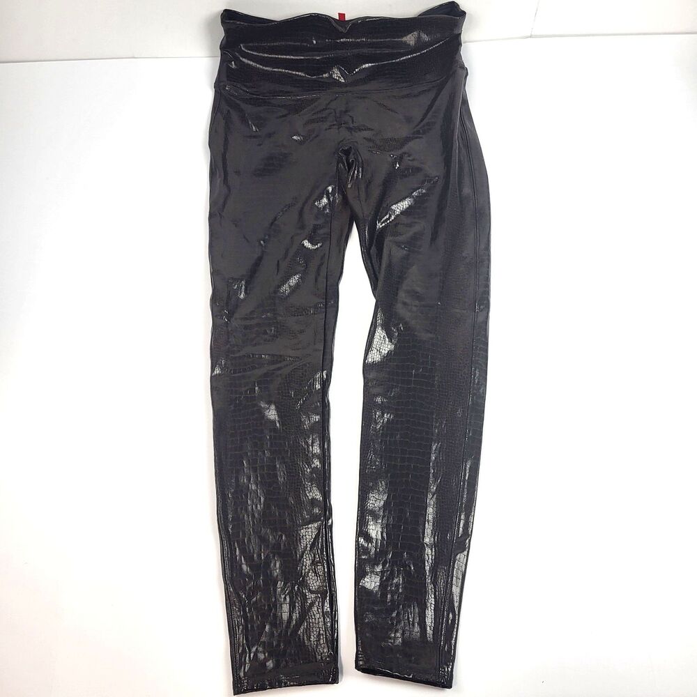 SPANX Faux Leather Croc Snakeskin Leggings Brown Women’s Size XL